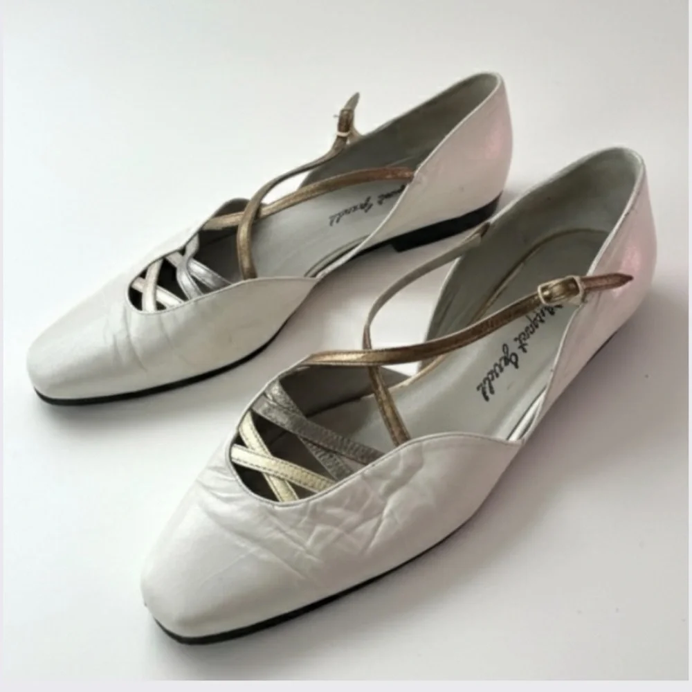 Margaret Jerrold 8.5 / Bone Leather D'Orsay Flats / Mixed Metallic Art Deco - Picture 16 of 16